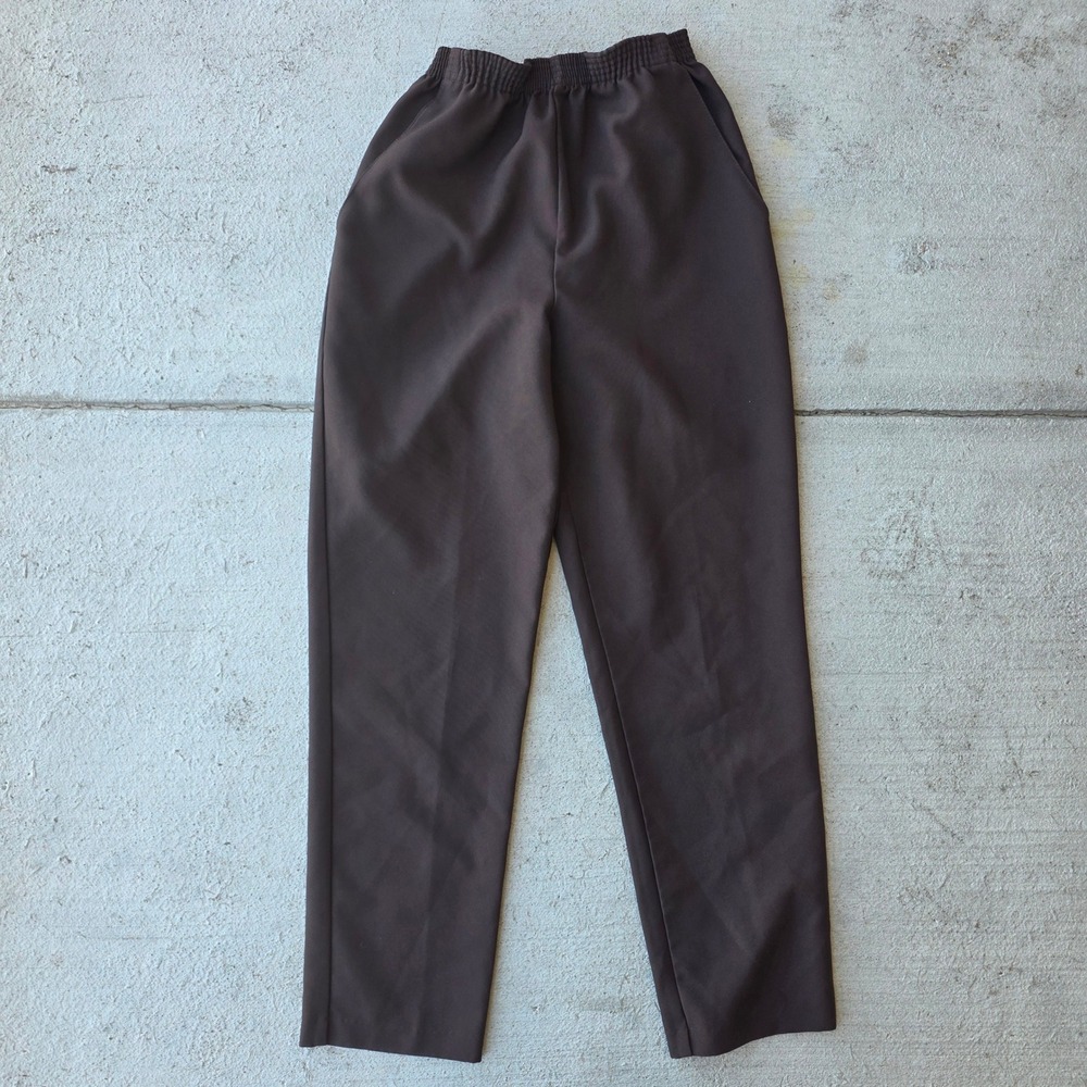 24K Paris Womens Elastic Waist Straight Leg Pants Brown Side Pockets SKU 1117
